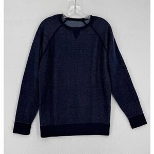 Jaeger Mens Navy Blue Thermal Textured 100% Wool Crew Pullover Sweater